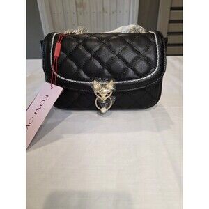 FOXLOVER Black Quilted Shoulder Bag with Fox Head Hardware & Gold Turn Lock